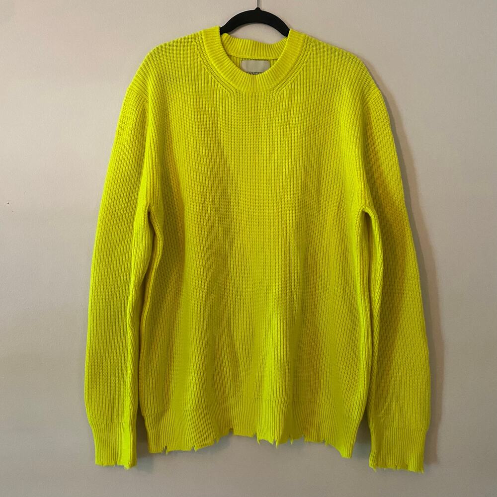 NWOT Laneus Neon Green Ribbed Knit Sweater Frayed Merino Wool Cashmere 52 / XL